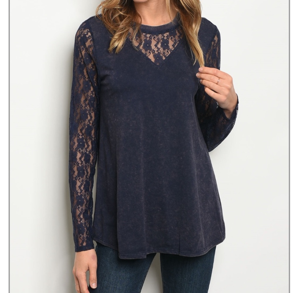 Navy Washed Out Lace Top